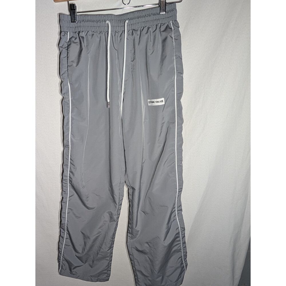 Future Value Mens Gray Nylon Windbreaker Track Pants Sz‎ S Drawstring athlete